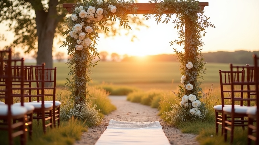 Festlich gedeckter Hochzeitstisch im Freien